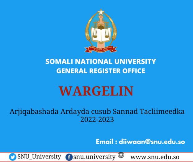 WARGELIN Arjiqabashada Sannad Tacliimeedka 2022-2023